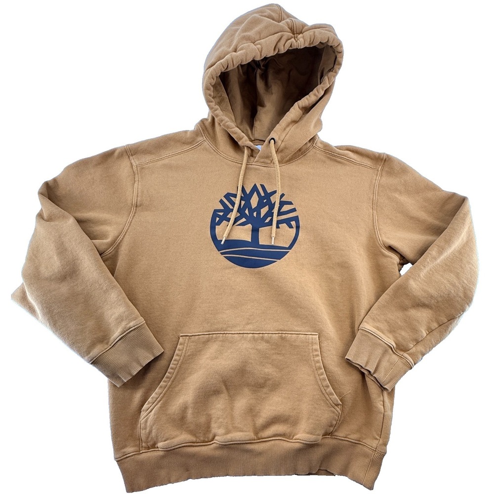 Timberland Hoodie Mens Large Brown Tree Logo Graphic Fleece Pullover Sweatshirt